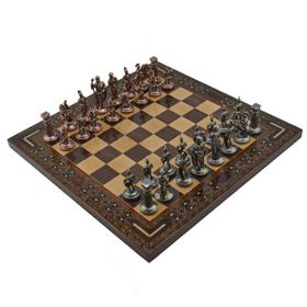 Gift Home Metal Satranç Takımı Orta Roma Antik Taş ve Ceviz Düz Masif Satranç Tahtası