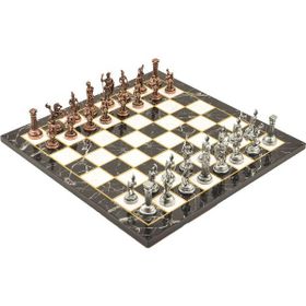 Gift Home Metal Satranç Takımı Orta Roma Antik Taş ve Düz Mermer Desenli Satranç Tahtası