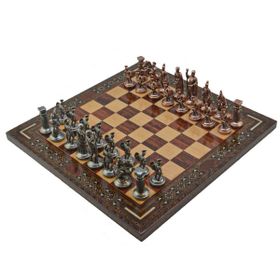 Gift Home Metal Satranç Takımı Orta Roma Antik Taş ve Gül Düz Masif Satranç Tahtası