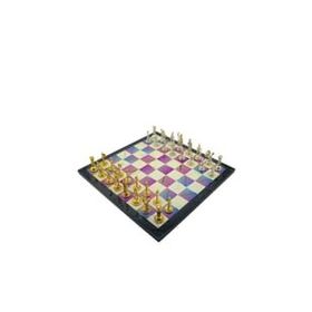 Gift Home Metal Satranç Takımı Orta Roma Figürlü Parlak Taş ve Bahar Desenli Satranç Tahtası