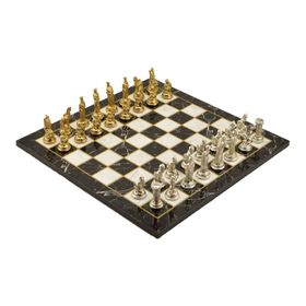 Gift Home Metal Satranç Takımı Orta Truva-Sparta Parlak Taş ve Mermer Desenli Satranç Tahtası