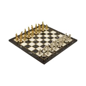 Gift Home Metal Satranç Takımı Orta Truva-Sparta Parlak Taş ve Mermer Desenli Satranç Tahtası