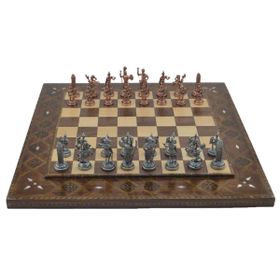Gift Home Metal Satranç Takımı Orta Yunan Antik Düz Masif Ahşap Satranç Tahtası