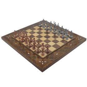 Gift Home Metal Satranç Takımı Orta Yunan Antik Düz Masif Ahşap Satranç Tahtası