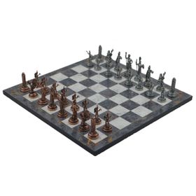 Gift Home Metal Satranç Takımı Orta Yunan Antik Gri Mermer Desenli Satranç Tahtası