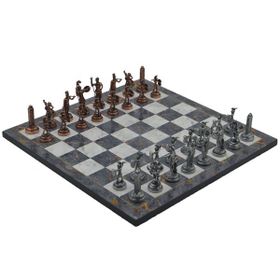 Gift Home Metal Satranç Takımı Orta Yunan Antik Gri Mermer Desenli Satranç Tahtası