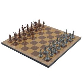 Gift Home Metal Satranç Takımı Orta Yunan Antik Rustik Ceviz Desenli Satranç Tahtası