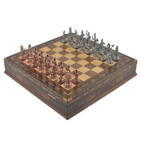 Gift Home Metal Satranç Takımı Orta Yunan Antik Sandıklı Masif Ahşap Satranç Tahtası