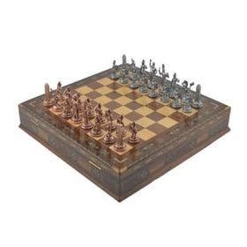 Gift Home Metal Satranç Takımı Orta Yunan Antik Sandıklı Masif Ahşap Satranç Tahtası