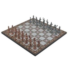 Gift Home Metal Satranç Takımı Orta Yunan Antik Sedef Desenli Satranç Tahtası