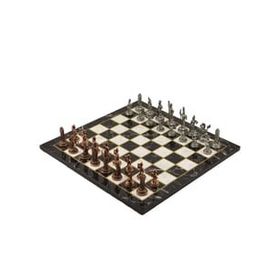 Gift Home Metal Satranç Takımı Orta Yunan Antik Taş ve Düz Mermer Desenli Satranç Tahtası