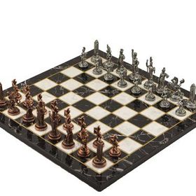 Gift Home Metal Satranç Takımı Orta Yunan Antik Taş ve Düz Mermer Desenli Satranç Tahtası