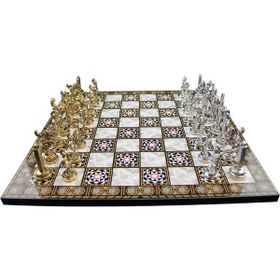 Gift Home Metal Satranç Takımı Orta Yunan Figürlü Parlak Satranç Taşı ve MDF Sedef Desenli Satranç Tahtası