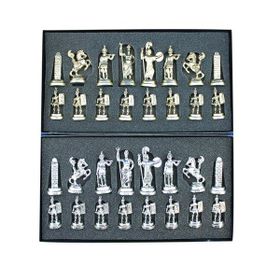 Gift Home Metal Satranç Takımı Orta Yunan Figürlü Parlak Satranç Taşı ve MDF Sedef Desenli Satranç Tahtası