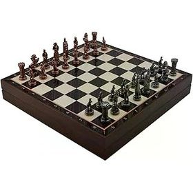 Gift Home Orta Boy Metal İngiliz 36x36x6 cm Satranç Takımı Antik ve Ceviz Desenli Sandıklı MDF Tahtası