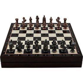 Gift Home Orta Boy Metal İngiliz 36x36x6 cm Satranç Takımı Antik ve Ceviz Desenli Sandıklı MDF Tahtası