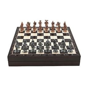 Gift Home Orta Boy Metal İspanyol 36x36x6 cm Satranç Takımı Antik ve Ceviz Desenli Sandıklı MDF Tahtası