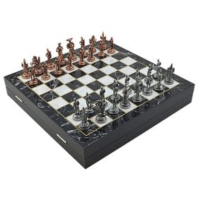 Gift Home Orta Boy Metal İspanyol 36x36x6 cm Satranç Takımı Antik ve Mermer Desenli Sandıklı MDF Tahtası