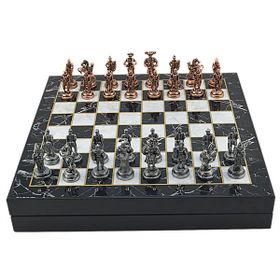 Gift Home Orta Boy Metal İspanyol 36x36x6 cm Satranç Takımı Antik ve Mermer Desenli Sandıklı MDF Tahtası
