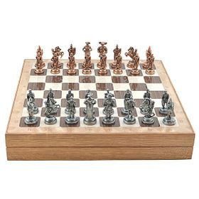 Gift Home Orta Boy Metal İspanyol 36x36x6 cm Satranç Takımı Antik ve Rustik Desenli Sandıklı MDF Tahtası