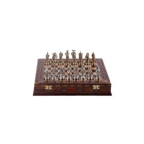 Gift Home Orta Boy Metal İspanyol Satranç Takımı Parlak ve El Yapımı Masif Ahşap Sandıklı Satranç Tahtası