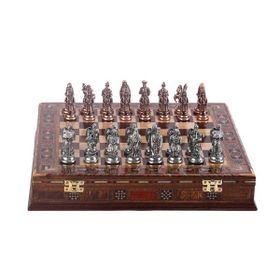 Gift Home Orta Boy Metal Osmanlı Bizans Satranç Takımı Antik ve El Yapımı Masif Ahşap Sandıklı Satranç Tahtası