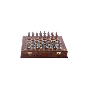 Gift Home Orta Boy Metal Osmanlı Bizans Satranç Takımı Antik ve El Yapımı Masif Ahşap Sandıklı Satranç Tahtası