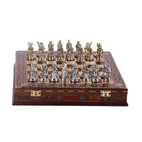 Gift Home Orta Boy Metal Osmanlı Bizans Satranç Takımı Parlak ve El Yapımı Masif Ahşap Sandıklı Satranç Tahtası