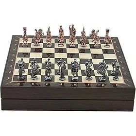 Gift Home Orta Boy Metal Roma 36x36x6 cm Satranç Takımı Antik Ve Ceviz Desenli Sandıklı MDF Tahtası