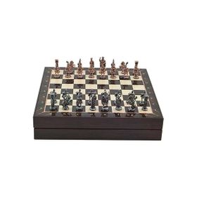 Gift Home Orta Boy Metal Roma 36x36x6 cm Satranç Takımı Antik Ve Ceviz Desenli Sandıklı MDF Tahtası