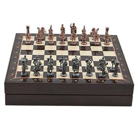 Gift Home Orta Boy Metal Roma 36x36x6 cm Satranç Takımı Antik Ve Ceviz Desenli Sandıklı MDF Tahtası