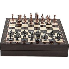 Gift Home Orta Boy Metal Roma 36x36x6 cm Satranç Takımı Antik Ve Ceviz Desenli Sandıklı MDF Tahtası