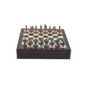 Gift Home Orta Boy Metal Roma 36x36x6 cm Satranç Takımı Antik Ve Ceviz Desenli Sandıklı MDF Tahtası