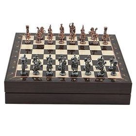 Gift Home Orta Boy Metal Roma 36x36x6 cm Satranç Takımı Antik Ve Ceviz Desenli Sandıklı MDF Tahtası