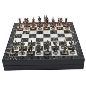 Gift Home Orta Boy Metal Roma 36x36x6 cm Satranç Takımı Antik ve Mermer Desenli Sandıklı MDF Tahtası