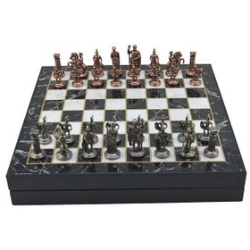 Gift Home Orta Boy Metal Roma 36x36x6 cm Satranç Takımı Antik ve Mermer Desenli Sandıklı MDF Tahtası