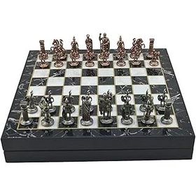 Gift Home Orta Boy Metal Roma 36x36x6 cm Satranç Takımı Antik ve Mermer Desenli Sandıklı MDF Tahtası