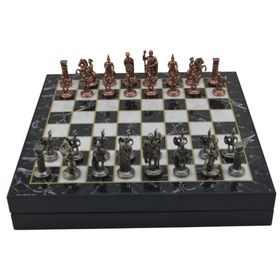 Gift Home Orta Boy Metal Roma 36x36x6 cm Satranç Takımı Antik ve Mermer Desenli Sandıklı MDF Tahtası