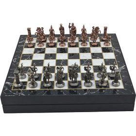 Gift Home Orta Boy Metal Roma 36x36x6 cm Satranç Takımı Antik ve Mermer Desenli Sandıklı MDF Tahtası