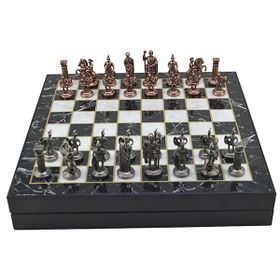 Gift Home Orta Boy Metal Roma 36x36x6 cm Satranç Takımı Antik ve Mermer Desenli Sandıklı MDF Tahtası