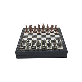 Gift Home Orta Boy Metal Roma 36x36x6 cm Satranç Takımı Antik ve Mermer Desenli Sandıklı MDF Tahtası