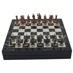 Gift Home Orta Boy Metal Roma 36x36x6 cm Satranç Takımı Antik ve Mermer Desenli Sandıklı MDF Tahtası