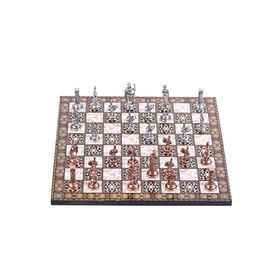 Gift Home Orta Boy Metal Roma 37x37 cm Satranç Takımı Antik ve Sedef Desenli MDF Ahşap Satranç Tahtası