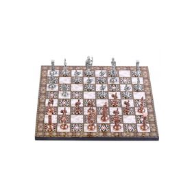 Gift Home Orta Boy Metal Roma 37x37 cm Satranç Takımı Antik ve Sedef Desenli MDF Ahşap Satranç Tahtası