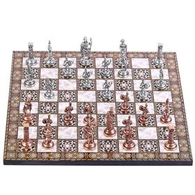 Gift Home Orta Boy Metal Roma 37x37 cm Satranç Takımı Antik ve Sedef Desenli MDF Ahşap Satranç Tahtası