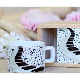 Gift Moda Ahşap Kutusunda Piyano Nota Tasarımlı Kupa Bardak
