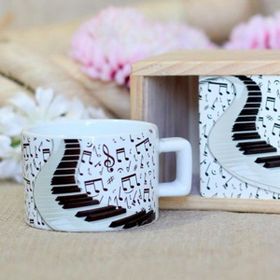 Gift Moda Ahşap Kutusunda Piyano Nota Tasarımlı Kupa Bardak