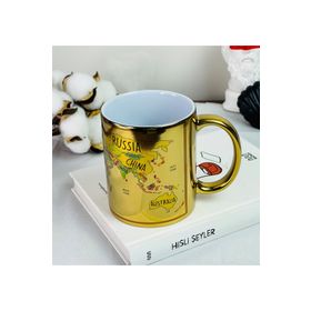 Gift Moda Dünya Haritası Tasarımlı Gold Kupa