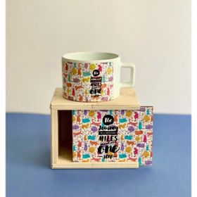 Gift Moda Renkli Kedi Motto Tasarımlı Kutulu Kupa