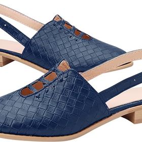 Gikleihwy Boho Loafer Mavi Sırtı Açık Tokalı Baskılı Düşük Topuklu Kadın Terlik